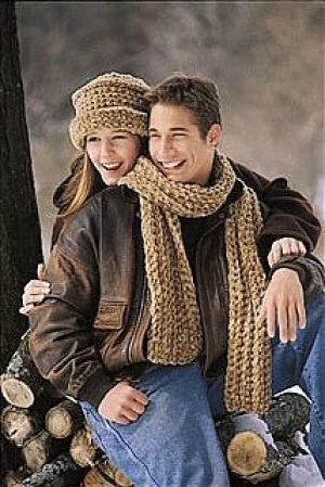 beanies for sports-  Ribbed Scarf & Brimmed Hat (Crochet)