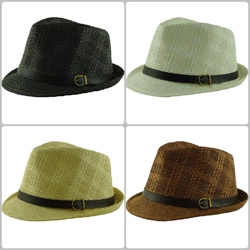 beanies with chic winter colors-Wholesale Natural Straw Fedora Hats Unisex H59351