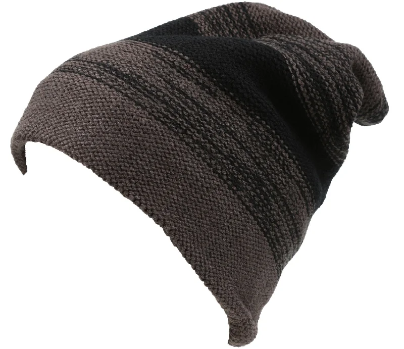 beanies with neutral colors-  Sakkas Balmn Long Tall Classic Striped Heather Faux Fur Lined Unisex Beanie Hat