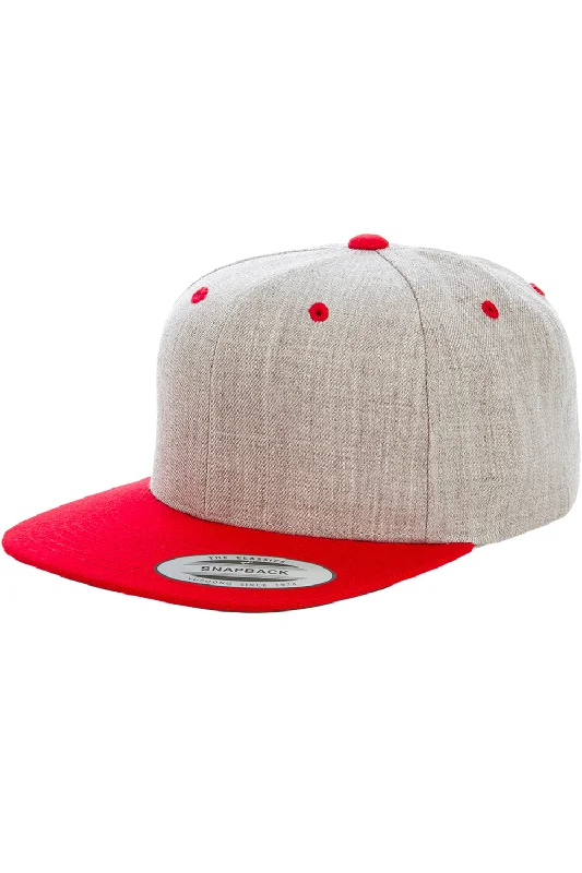 Men's hats for stylish hiking-mens hats with unique details-Yupoong Mens Adjustable Hat - Heather Grey/Red