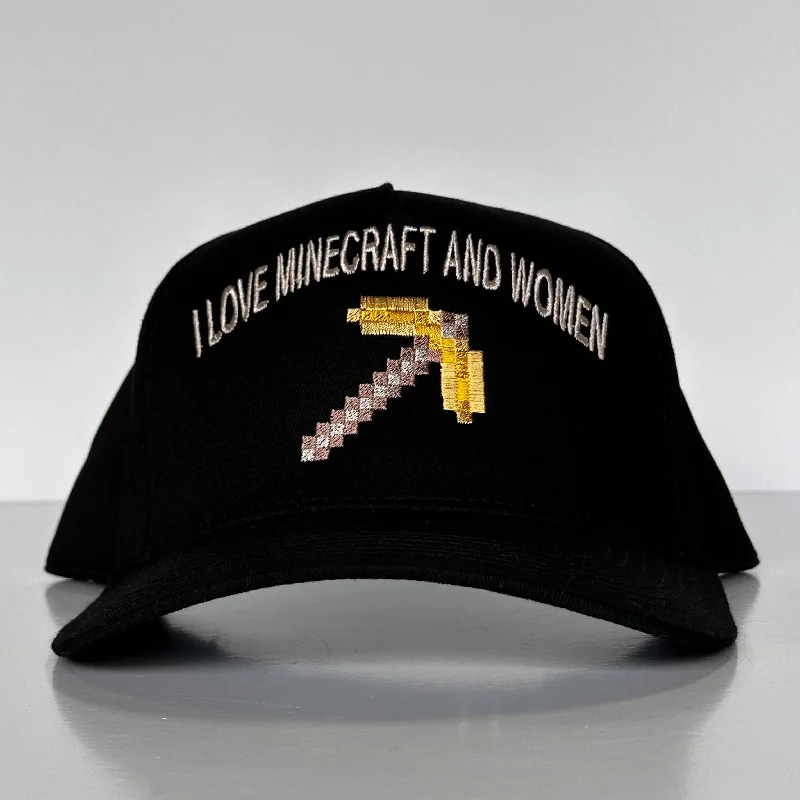 Bucket hats for cozy beach days-I love Minecraft and Women SnapBack Funny Cap Hat Custom Embroidered Hutchbucketz Collab