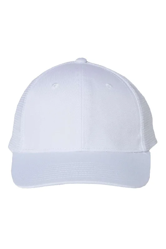 Men's hats for protection from the elements-mens hats for stylish city trips-Valucap Mens Mesh Back Twill Snapback Trucker Hat - White