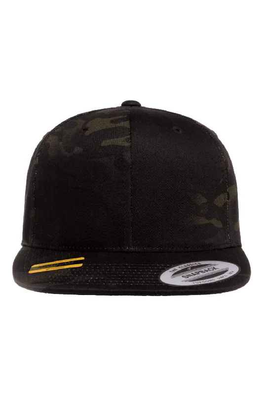 Men's hats for practical outdoor trips-mens hats trendy with unique fabrics-Yupoong Mens Premium Flat Bill Snapback Hat - Multicam Black