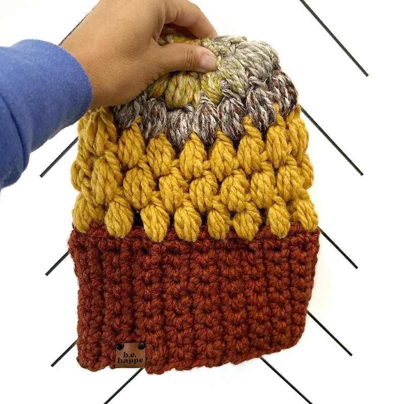 beanies for hiking-  Crochet Puff Stitch Slouch Hat | Spice + Mustard + Coney