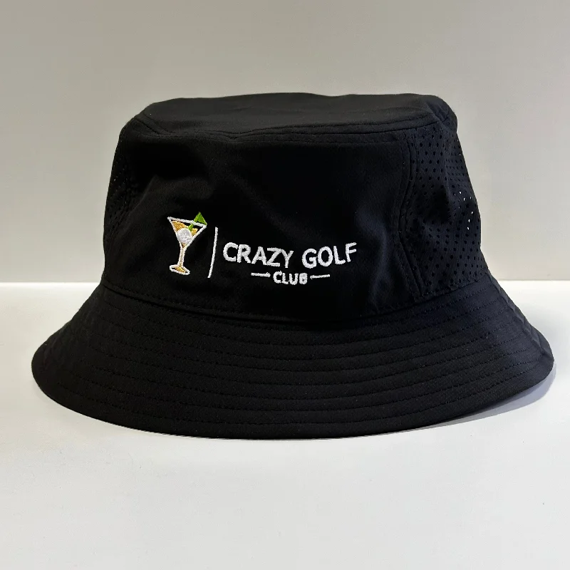 Bucket hats for fun beach activities-Crazy Golf Club Black Bucket Hat Size L Custom Embroidered