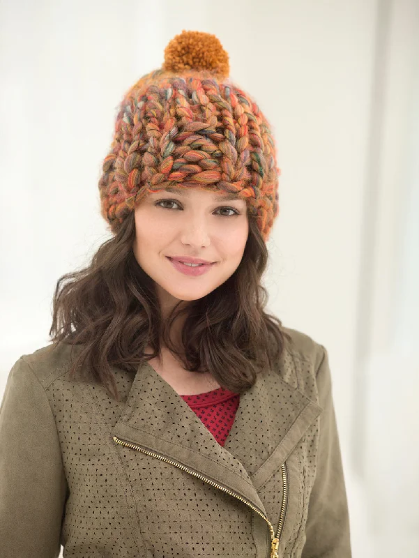 beanies with fluffy pompom-  Hat In A Flash (Knit)