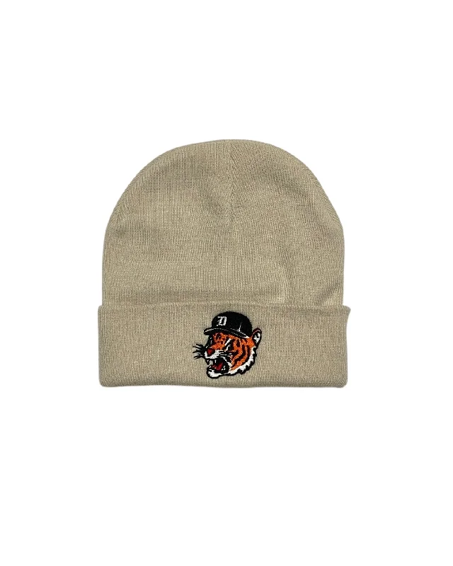 beanies for stylish outdoor looks-  Ink Detroit - Motor City Kitty (Tiger) Knit Beanie - Bone