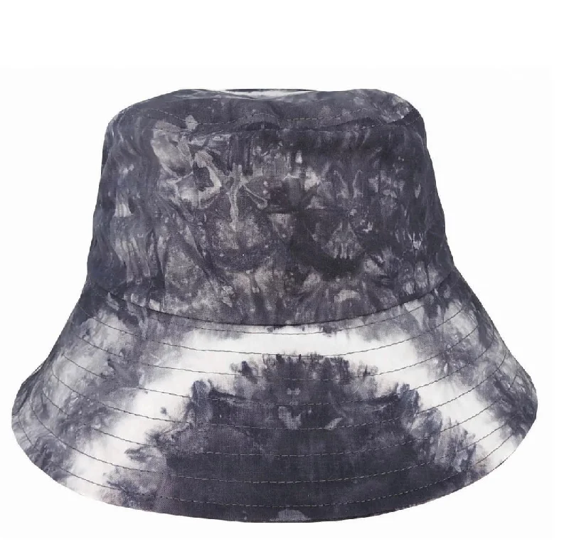 Bucket hats for all-day sun protection on vacation-Tie Dye Hemp Bucket Hat - Grey