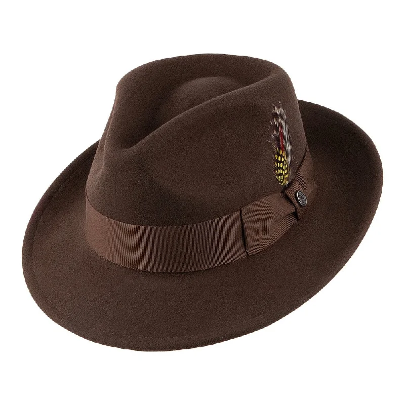 women's wool fedora hats for cold weather style-Crushable C-Crown Wool Felt Fedora Hat - Brown