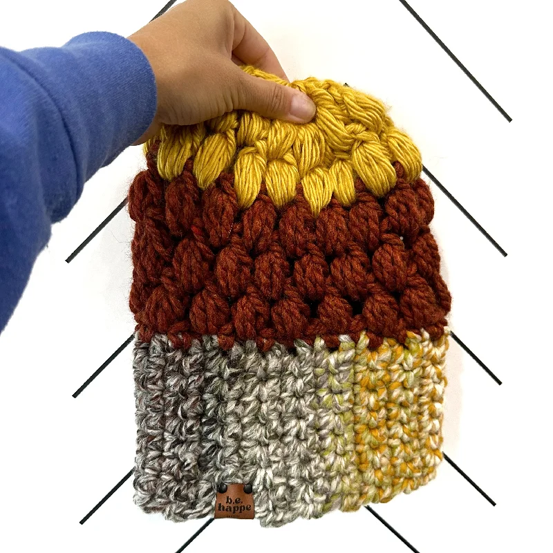 beanies with extra warmth-  Crochet Puff Stitch Slouch Hat | Coney + Spice + Yellow