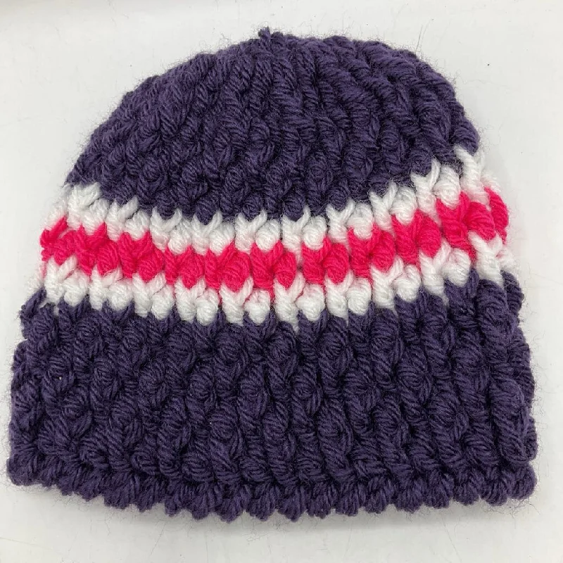 beanies for extreme cold-  Size OS: Purple White/Pink Striped Knitted Winter Beanie