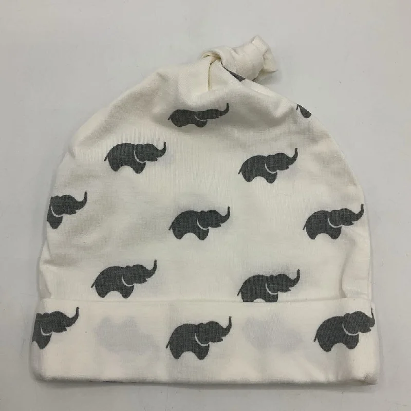 beanies with minimalistic designs-  Size NB: Monica + Andy White Grey Elephants Baby Hat