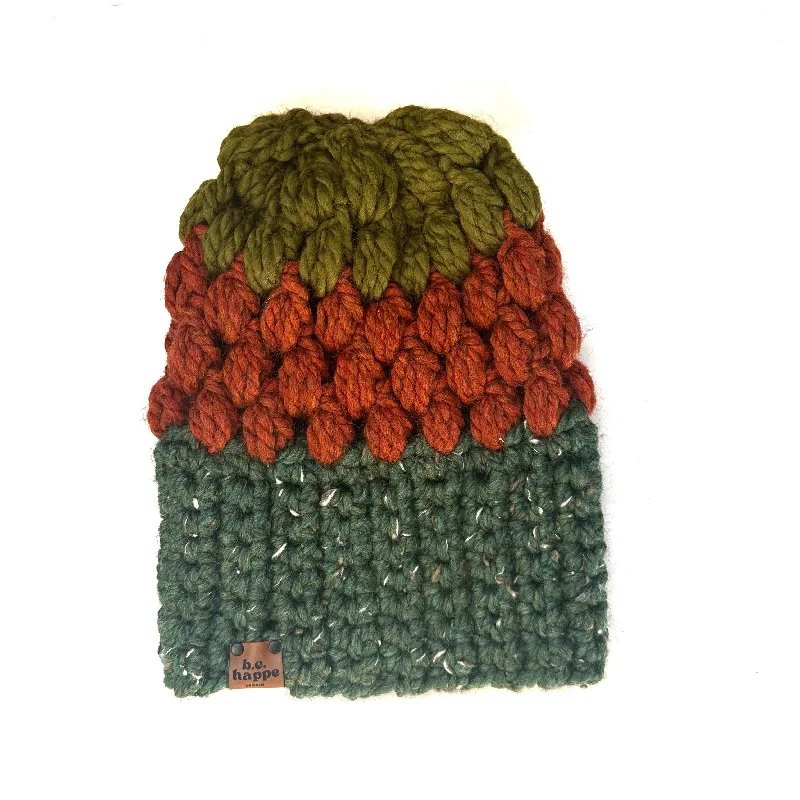 beanies with custom designs-  Crochet Puff Stitch Slouch Hat |Green + Spice Orange