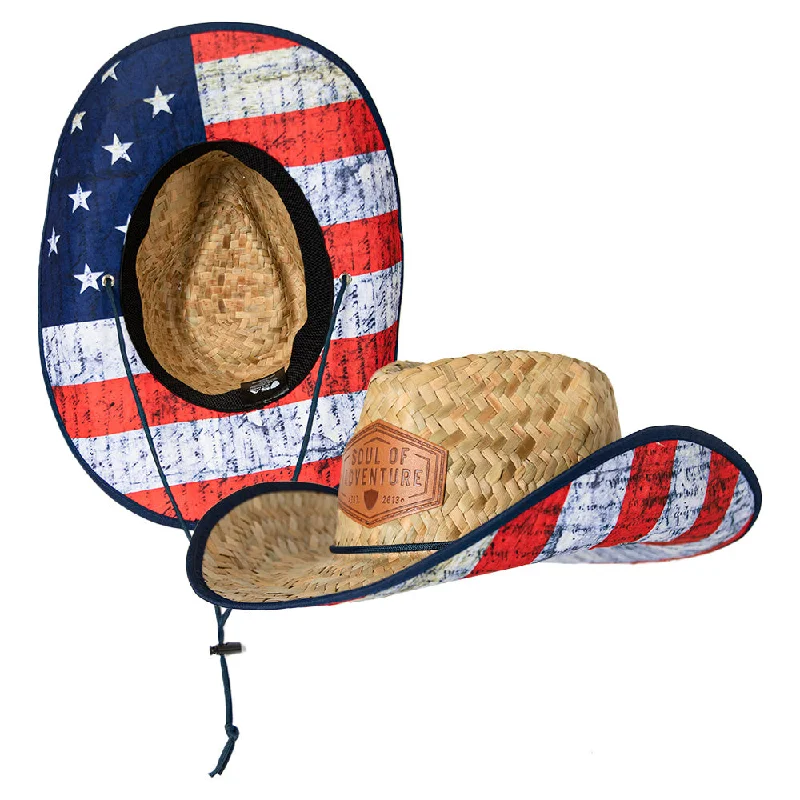 beanies for outdoor sports-  Cowboy Straw Hat | American Flag