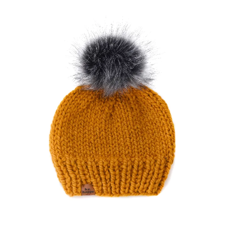 beanies for mountain trips-  3-6 month Baby Solid Knit Pom Hat | Butterscotch