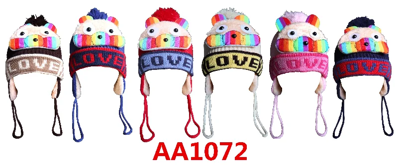 beanies with matching gloves-  Kids Boys Girls Animal Winter Warm Hats Caps LOVE Fur Lining W/Earflap AA1072