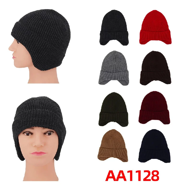 beanies for everyday style-  Men Winter Knitted Hat Beanies Fur Lining W/ Ear Cover AA1128