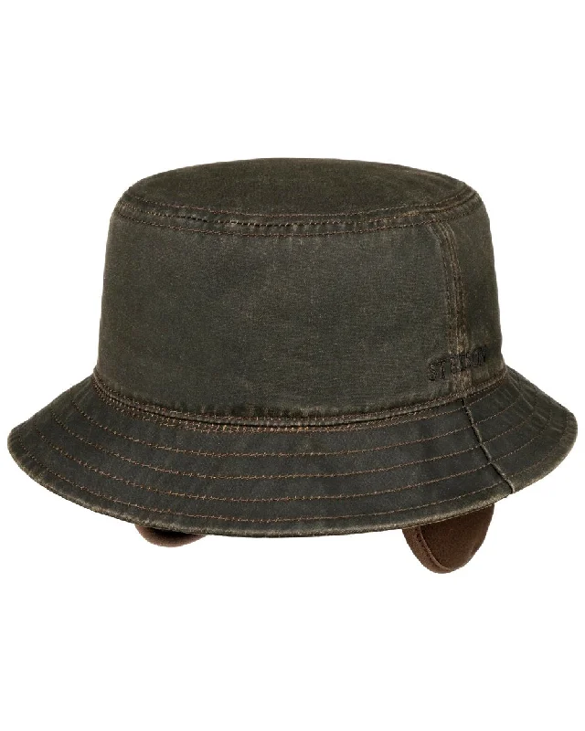 Bucket hats for travel and sightseeing trips-Stetson Cloth Bucket Hat With Ear Flaps