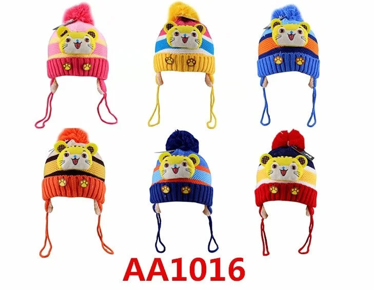 beanies for family outings-  Kids Boys Girls Animal Winter Warm Hats Caps Fur Lining W/Earflap Pom AA1016