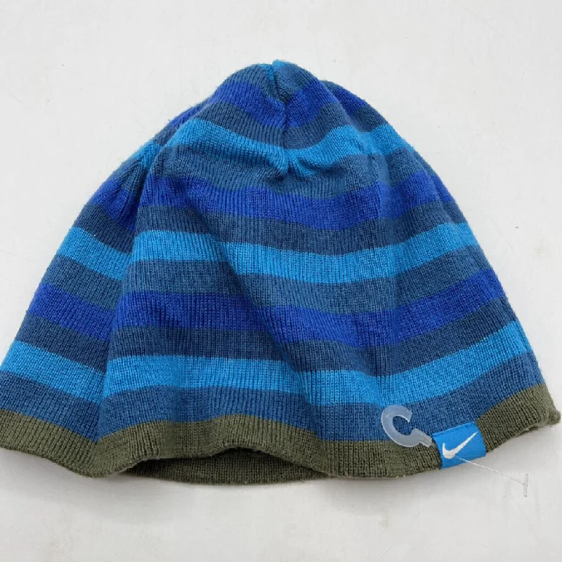 beanies with heavy knit-  Size OS: Nike Blue Striped Knitted Winter Hat