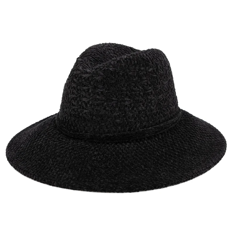 wool hats for cold temperatures on winter days-womens hats for beachside picnics-Women's Chenille Knit Wide Brim Fedora