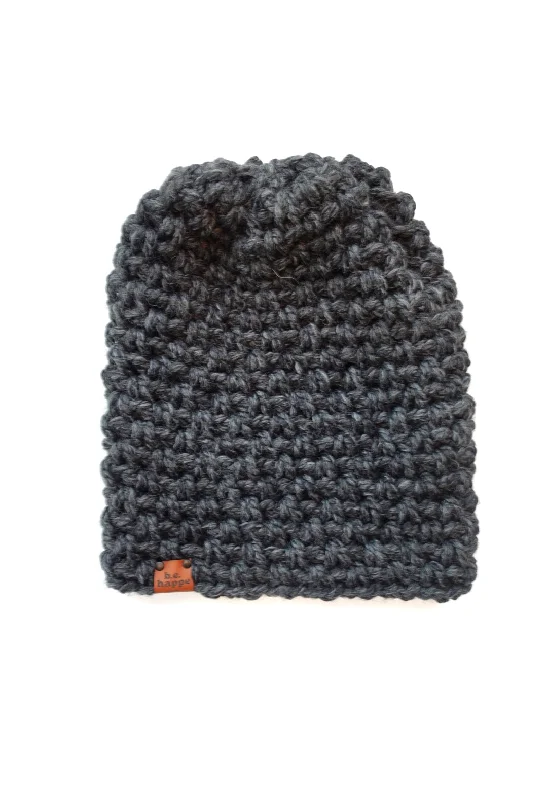 beanies with ear warmers-  Crochet Simple Slouch Hat | Charcoal Grey