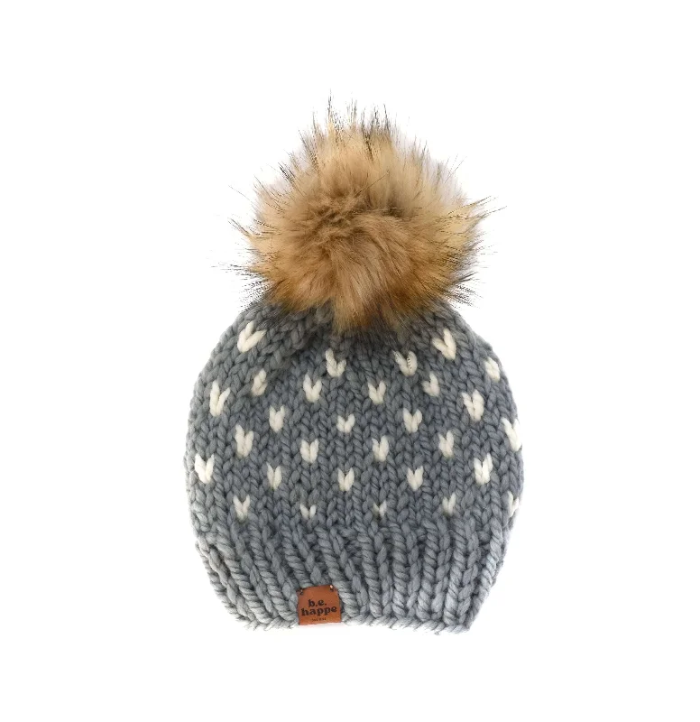 beanies for daily fashion-  0-3 month Baby Knit Heart Pom Hat | Slate + Off White