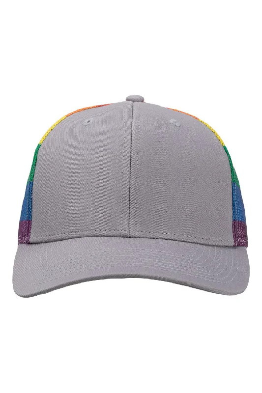 Men's hats for hiking protection from sun-mens hats for hiking enthusiasts-Kati Mens Printed Mesh Snapback Trucker Hat - Grey/Rainbow