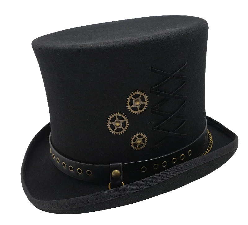 women's leather caps for edgy fashion-Top Hat | 100% Wool 6" Tall | Victorian Mad Hatter Steampunk