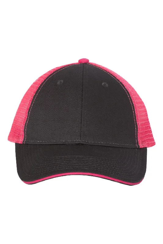 Men's hats for winter sports fashion-mens hats with functional pockets-Valucap Mens Sandwich Bill Adjustable Trucker Hat - Charcoal Grey/Neon Pink