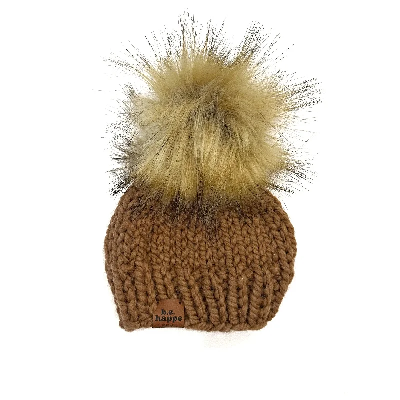 beanies for rainy weather-  0-3 month Baby Knit Pom Hat | Brown