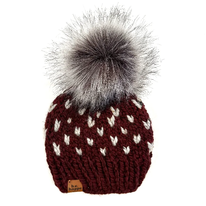 beanies for ski trips-  3-6 month Baby Happe Hearts | Burgundy + Gray