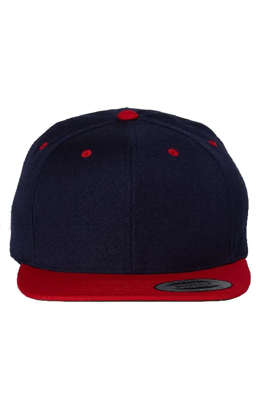 Men's hats for winter snow adventures-mens hats with eye-catching flair-Yupoong Mens Premium Flat Bill Snapback Hat - Navy Blue/Red