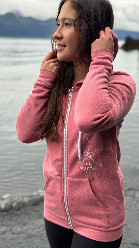 beanies for running and jogging-  AK Starfish Co. Winter Pink 50/50 Zipped Hoody $69.00