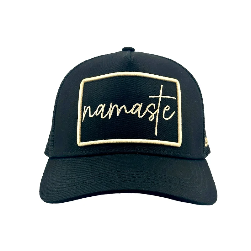 beanies with ear flaps-  Namaste Trucker - Black