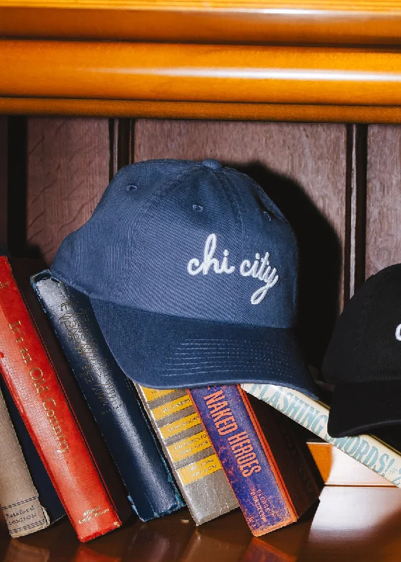 beanies for outdoor adventures-  Chi City Cursive Dad Hat - Breaker Blue