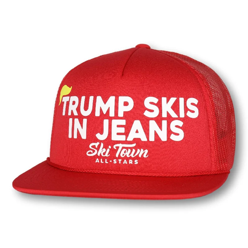 beanies for long days outdoors-  TRUMP SKIS IN JEANS