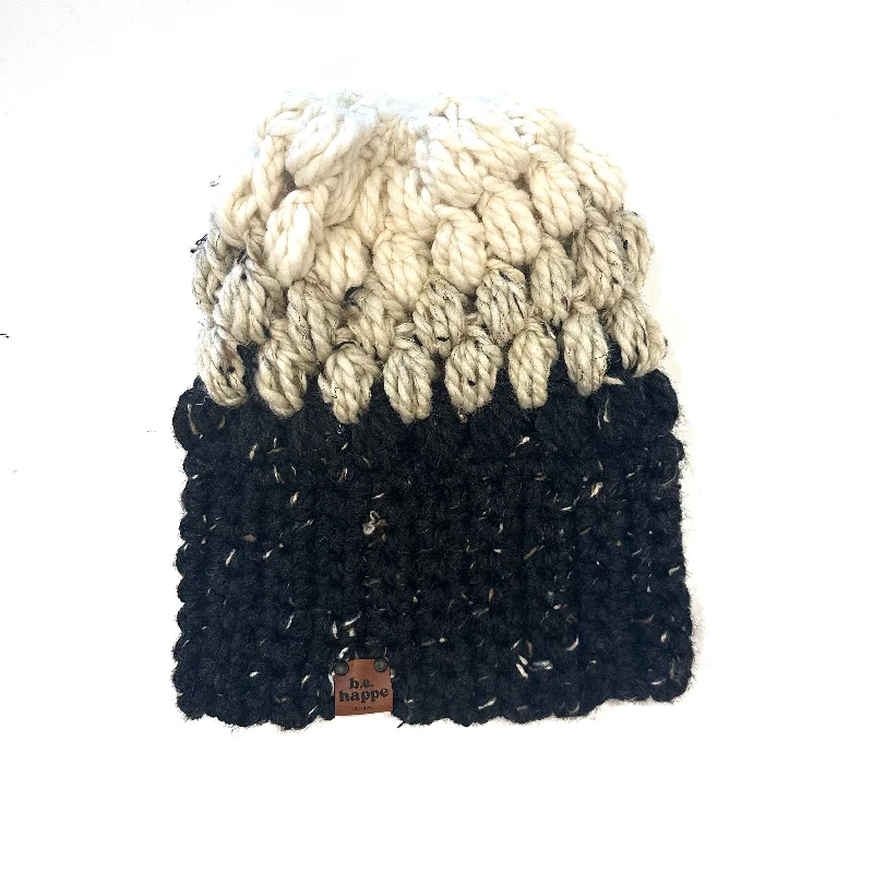 beanies for cozy warmth-  Crochet Puff Stitch Slouch Hat | Black + Oatmeal + Off White