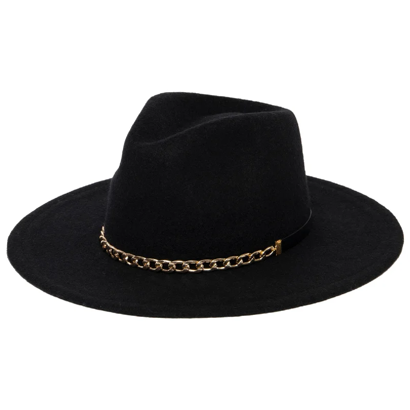 women's flat caps for vintage-inspired fashion-Jolene - Wool Blend Fedora with Gold Chain Trim