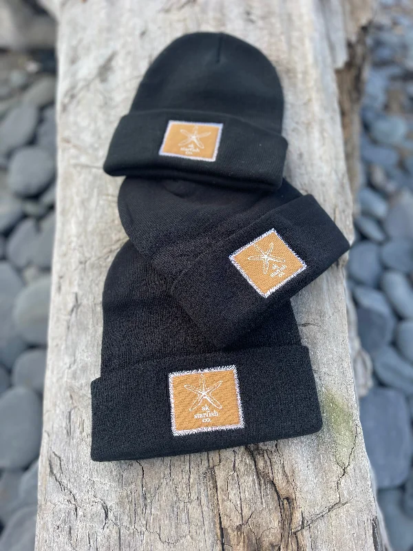 beanies for trips to the mountains-  Black AK Starfish Co. Patch Beanie 38.00