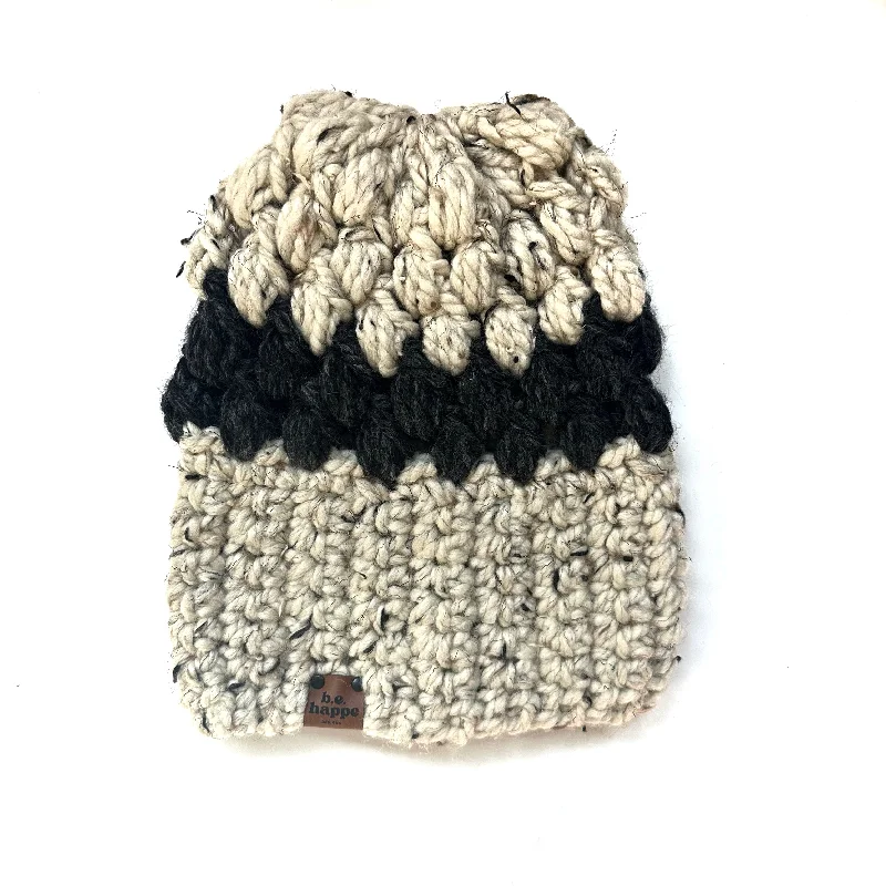 beanies for extreme weather-  Crochet Puff Stitch Slouch Hat | Oatmeal + Charcoal Grey