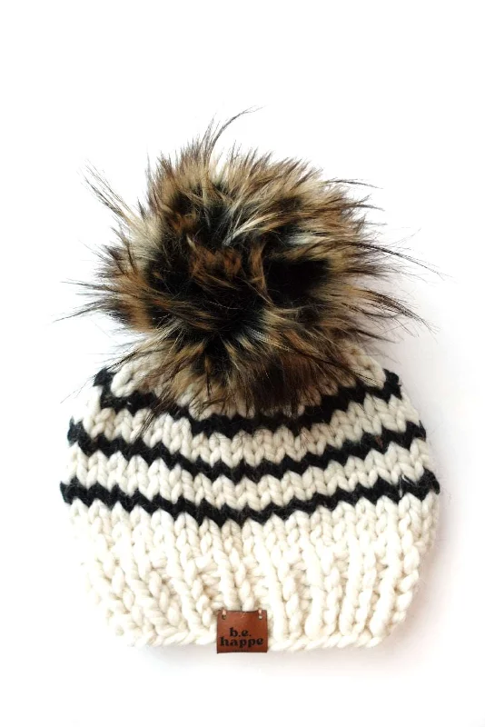 beanies with oversized pompom-  3-6 month Baby Rugby Stripe Knit | Off White + Obsidian