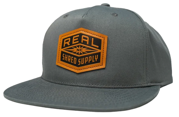 beanies with ribbed cuffs-  REAL Shred Supply Leather Patch Hat-Flint Grey