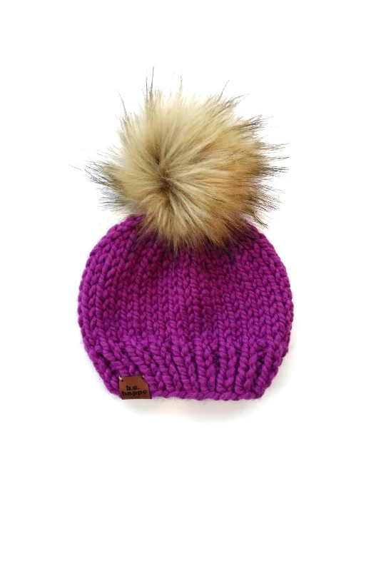 beanies for layering up-  3-6 month Baby Solid Knit Pom | Lollipop Purple