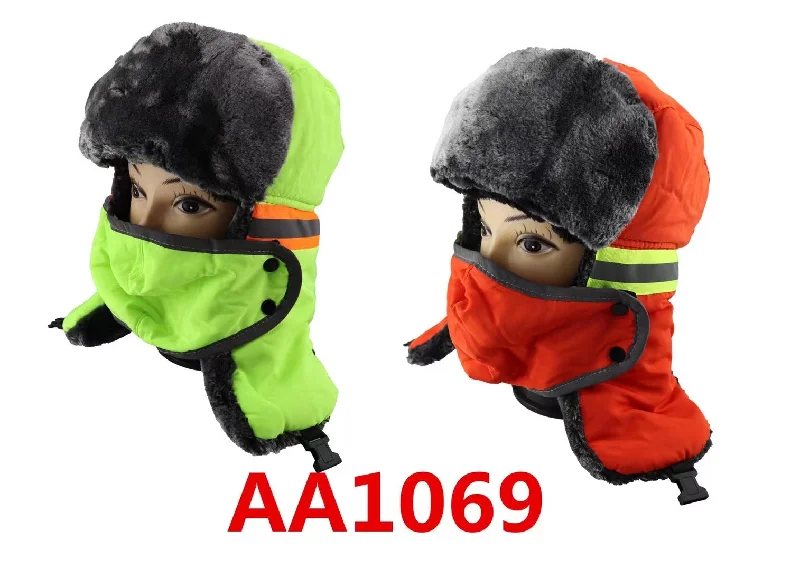 beanies for extreme cold-  Neon Color Trapper Trooper Earflap Ski Hat With Removable Face Mask And Reflection Stripe, AA1069