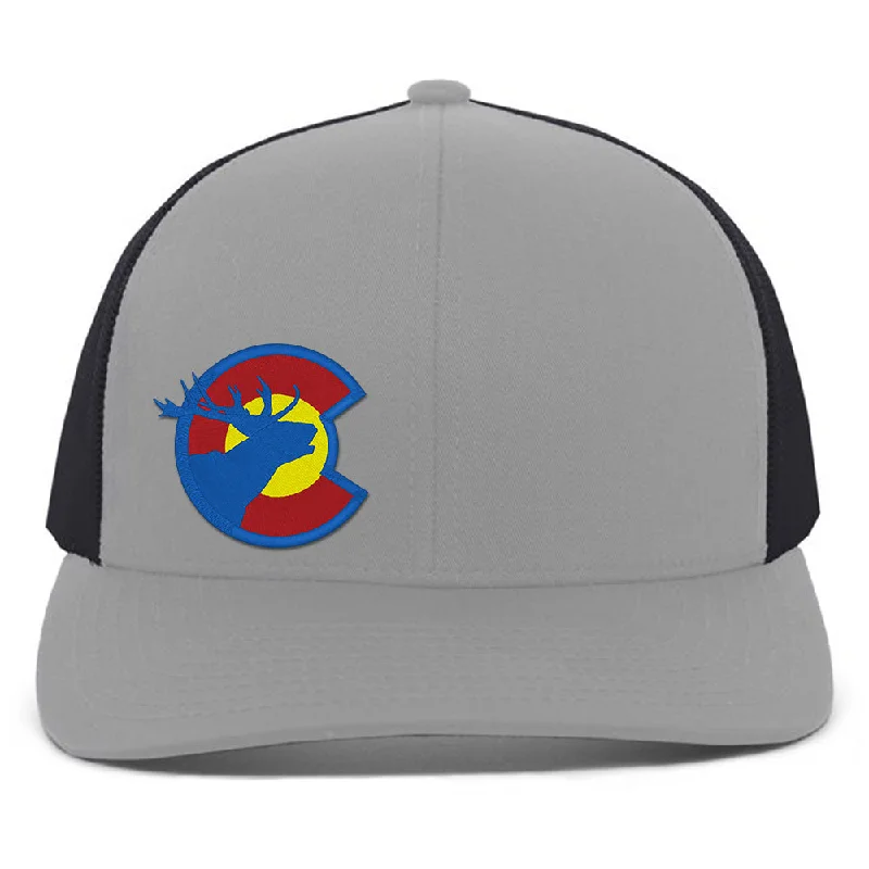 beanies for family outdoor adventures-  Flat Bill Snap Back Hat - Colorado Elk - Light Grey / Graphite