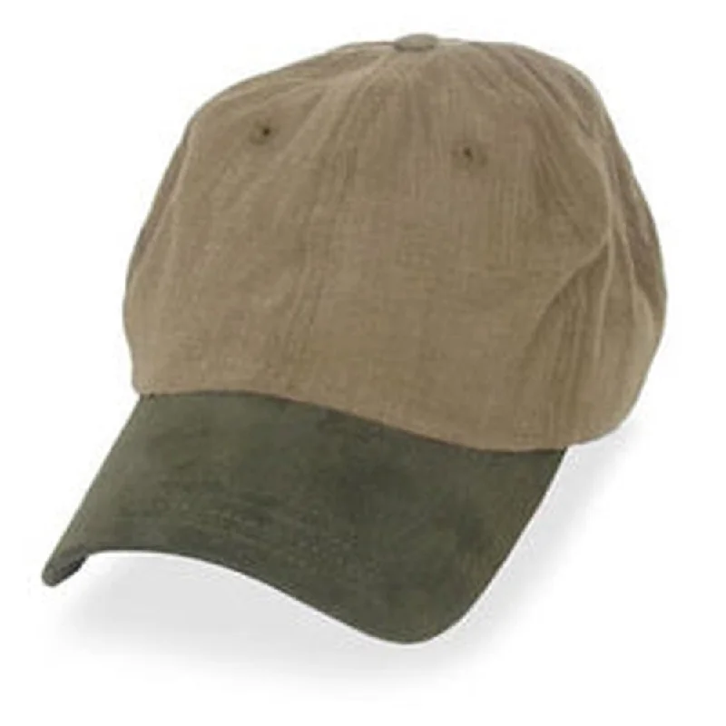 Baseball caps for road trips and outdoors-Dark Khaki with Olive Suede Visor - Unstructured Baseball Cap