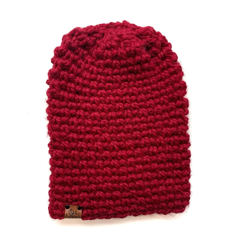 beanies for men with pompom-  Crochet Simple Slouch Hat | Cranberry Red