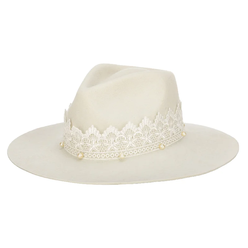 wool hats for fashionable protection from snow-womens sun hats with stylish brims-Now & Forever - Women's Felt Cowboy W/ Lace & Pearls