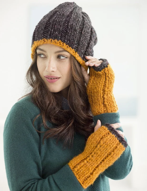 beanies for beach trips-  Color Tipped Mitts And Slouch Hat (Knit)